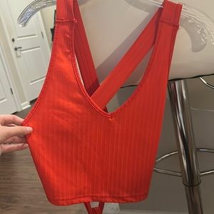shein cross back red tank top, size M